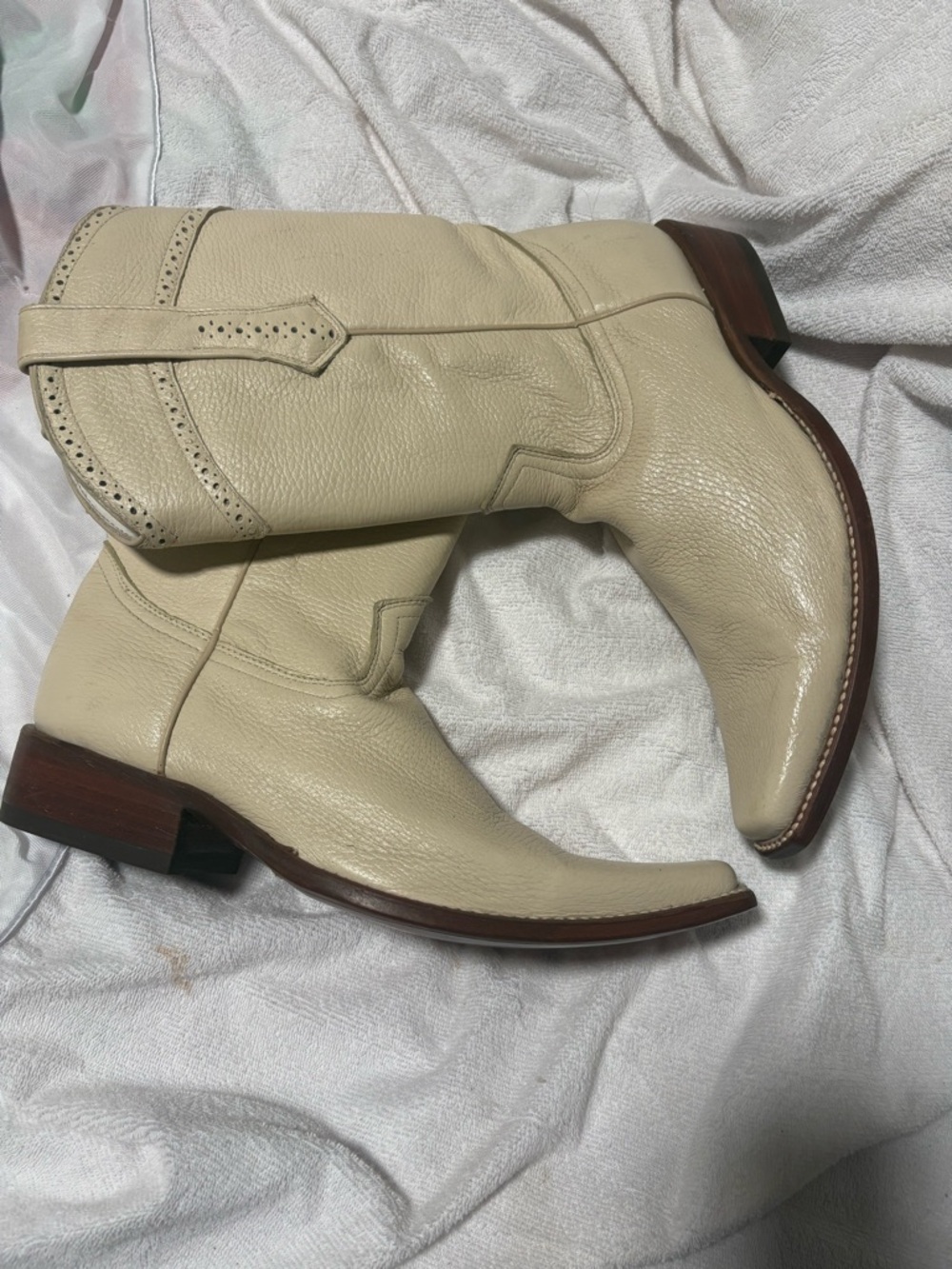 Cream Leather Western Boots